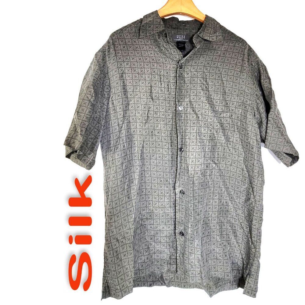 Men's 100% Silk Size L Short Sleeve Top Button-Up Shirt SDK368